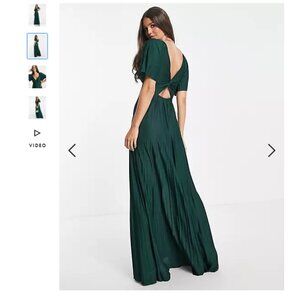 ASOS DESIGN Tall pleated twist back cap sleeve maxi dress in forest green Size 6